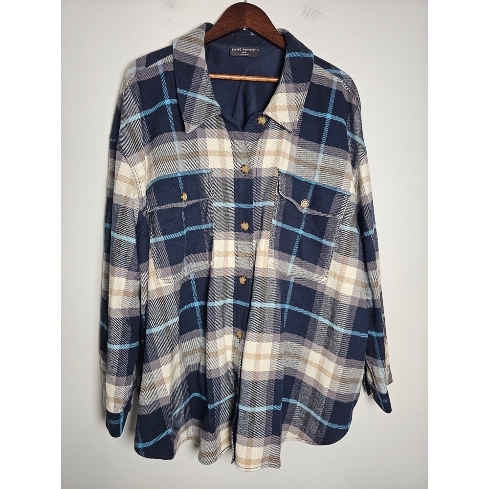 [Cabincore] Lane Bryant Flannel Shirt Womens 26/28 Blue Plaid Cotton Button Down